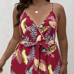 This Plus Size Women's Slim Waist Strap Rompers Jumpsuit Design Made Of High Quality Polyster And Spandex Material. It Is Stretchy