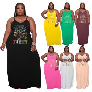 This Plus Size Women's Sling Sling Fashion Loose Skirt Dress Made Of Soft And Elastic Fabric. Global Lover Wholesale Plus Size Dresses And Hope Curvy Ladies Find Here a Warm And Exciting Place To Shop Affordable Curvy Dresses Online - Plus Size Casual