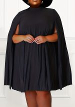 This Plus Size Women's Solid Cape Sleeves Chiffon Pleated Dress Made Of Soft And Elastic Fabric. Global Lover Wholesale Plus Size Dresses And Hope Curvy Ladies Find Here a Warm And Exciting Place To Shop Affordable Curvy Dresses Online - Plus Size Casual