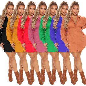 This Plus Size Women's Solid Color Fall Long Sleeve Long Shirt Made Of Soft And Elastic Fabric. Global Lover Wholesale Plus Size Dresses And Hope Curvy Ladies Find Here a Warm And Exciting Place To Shop Affordable Curvy Dresses Online - Plus Size Casual