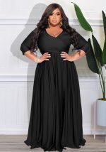 This Plus Size Women's Solid Color v-Neck Sexy Long Dress Made Of Soft And Elastic Fabric. Global Lover Wholesale Plus Size Dresses And Hope Curvy Ladies Find Here a Warm And Exciting Place To Shop Affordable Curvy Dresses Online - Plus Size Casual