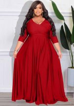 This Plus Size Women's Solid Color v-Neck Sexy Wedding Long Dress Made Of Soft And Elastic Fabric. Global Lover Wholesale Plus Size Dresses And Hope Curvy Ladies Find Here a Warm And Exciting Place To Shop Affordable Curvy Dresses Online - Plus Size Casual