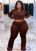 This Plus Size Women's Solid Color Velvet Casual Wide Leg Pants Two-Piece Set Design And Made Of Comfortable And Elastic Fabric. Wholesale Plus Size Two Piece Sets Is a Must-Have Item For Curvy Ladies. Two Piece Sets Can Either Be Worn Together Or Individually