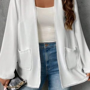 This Plus Size Women's Solid Long Sleeve Jacket Fashion Casual Pocket Top Made Of Comfortable And Soft Fabric. It Is a Must-Have Item For Curvy Ladies In Autumn And Winter. Global Lover Offer All Kinds Of Women¡¯s Plus Size Coat And Hope Curvy Ladies Find Here a Warm And Exciting Place To Shop - Wholesale Plus Size Jackets