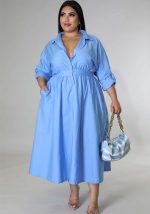 This Plus Size Women's Solid Long Sleeve Shirt Dress Made Of Soft And Elastic Fabric. Global Lover Wholesale Plus Size Dresses And Hope Curvy Ladies Find Here a Warm And Exciting Place To Shop Affordable Curvy Dresses Online - Plus Size Casual