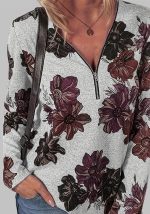 This Plus Size Women's Spring And Autumn Fashion Zipper Flower Print Long Sleeve t-Shirt Top Made Of Comfortable And Elastic Fabric. It Is Wholesale Sexy Plus Size Tops For Women. With The Gradual Rise Of Feminist Awareness