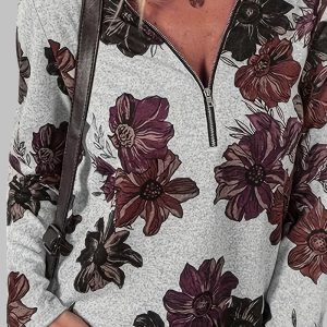 This Plus Size Women's Spring And Autumn Fashion Zipper Flower Print Long Sleeve t-Shirt Top Made Of Comfortable And Elastic Fabric. It Is Wholesale Sexy Plus Size Tops For Women. With The Gradual Rise Of Feminist Awareness