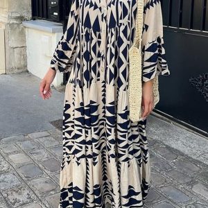 This Plus Size Women's Spring Printed Loose Bohemian Dress For Women Design Made Of High Quality Polyster And Spandex Material. It Is Stretchy