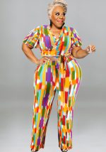 This Plus Size Women's Spring Short Sleeve Top And Pants Set Design Made Of High Quality Polyster And Spandex Material. It Is Stretchy