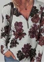 This Plus Size Women's Spring And Autumn Fashion Zipper Flower Print Long Sleeve t-Shirt Top Made Of Comfortable And Elastic Fabric. It Is Wholesale Sexy Plus Size Tops For Women. With The Gradual Rise Of Feminist Awareness