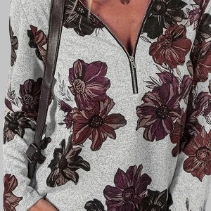 This Plus Size Women's Spring And Autumn Fashion Zipper Flower Print Long Sleeve t-Shirt Top Made Of Comfortable And Elastic Fabric. It Is Wholesale Sexy Plus Size Tops For Women. With The Gradual Rise Of Feminist Awareness