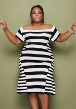 This Plus Size Women's Stripe Print Dress Made Of Soft And Elastic Fabric. Global Lover Wholesale Plus Size Dresses And Hope Curvy Ladies Find Here a Warm And Exciting Place To Shop Affordable Curvy Dresses Online - Plus Size Casual