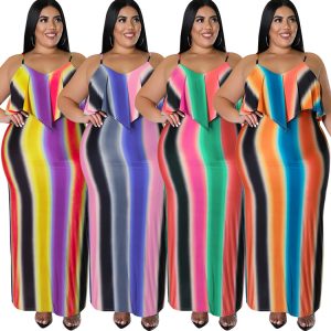 This Plus Size Women's Summer 2022 Intercolor Print Sling Sexy Bodycon Dress Made Of Soft And Elastic Fabric. Global Lover Wholesale Plus Size Dresses And Hope Curvy Ladies Find Here a Warm And Exciting Place To Shop Affordable Curvy Dresses Online - Plus Size Casual