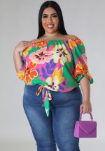 This Plus Size Women's Summer Casual Loose Off Shoulder Print Top Made Of Comfortable And Elastic Fabric. It Is Wholesale Sexy Plus Size Tops For Women. With The Gradual Rise Of Feminist Awareness