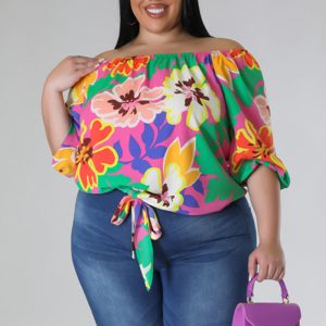 This Plus Size Women's Summer Casual Loose Off Shoulder Print Top Made Of Comfortable And Elastic Fabric. It Is Wholesale Sexy Plus Size Tops For Women. With The Gradual Rise Of Feminist Awareness