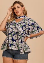 This Plus Size Women's Summer Chic Career Top Halter Neck Ruffle Sleeve Floral Shirt Women Made Of Comfortable And Elastic Fabric. It Is Wholesale Sexy Plus Size Tops For Women. With The Gradual Rise Of Feminist Awareness