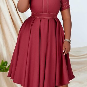 This Plus Size Women's Summer Chic Elegant Oversized a-Line Short Sleeve Dress Design Made Of High Quality Polyster And Spandex Material. It Is Stretchy