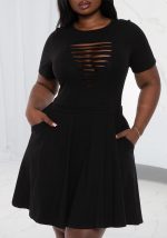 This Plus Size Women's Summer Fashion Chic Short Sleeve Slim Hollow a-Line Dress Made Of Soft And Elastic Fabric. Global Lover Wholesale Plus Size Dresses And Hope Curvy Ladies Find Here a Warm And Exciting Place To Shop Affordable Curvy Dresses Online - Plus Size Casual