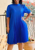 This Plus Size Women's Summer Fashion Loose Casual Lace-Up Pleated Dress Design Made Of High Quality Polyster And Spandex Material. It Is Stretchy