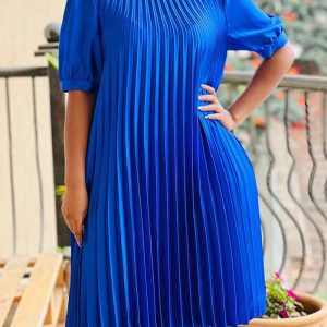 This Plus Size Women's Summer Fashion Loose Casual Lace-Up Pleated Dress Design Made Of High Quality Polyster And Spandex Material. It Is Stretchy