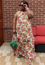 This Plus Size Women's Summer Floral Print Sleeveless Slash Shoulder Maxi Dress Made Of Soft And Elastic Fabric. Global Lover Wholesale Plus Size Dresses And Hope Curvy Ladies Find Here a Warm And Exciting Place To Shop Affordable Curvy Dresses Online - Plus Size Casual