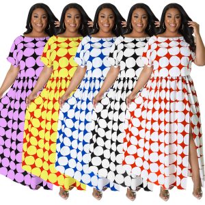 This Plus Size Women's Summer New Slit Gathered Print Multicolor Dress Made Of Soft And Elastic Fabric. Global Lover Wholesale Plus Size Dresses And Hope Curvy Ladies Find Here a Warm And Exciting Place To Shop Affordable Curvy Dresses Online - Plus Size Casual