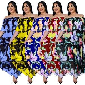 This Plus Size Women's Summer Off Shoulder Print Pleated Dress Made Of Soft And Elastic Fabric. Global Lover Wholesale Plus Size Dresses And Hope Curvy Ladies Find Here a Warm And Exciting Place To Shop Affordable Curvy Dresses Online - Plus Size Casual