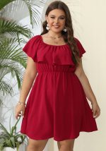 This Plus Size Women's Summer Off Shoulder Solid Slim Waist Dress Made Of Soft And Elastic Fabric. Global Lover Wholesale Plus Size Dresses And Hope Curvy Ladies Find Here a Warm And Exciting Place To Shop Affordable Curvy Dresses Online - Plus Size Casual