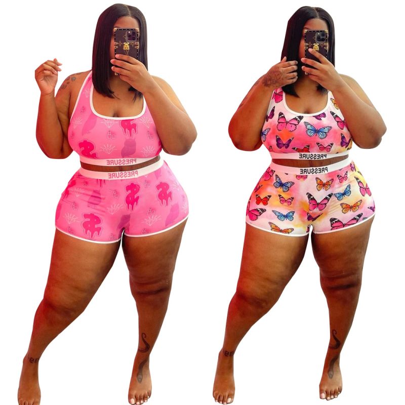 This Plus Size Women's Summer Pink Sleeveless Tank Top Print Shorts Two Piece Set Design And Made Of Comfortable And Elastic Fabric. Wholesale Plus Size Two Piece Sets Is a Must-Have Item For Curvy Ladies. Two Piece Sets Can Either Be Worn Together Or Individually