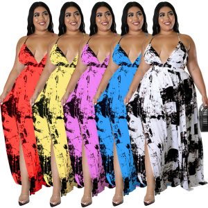 This Plus Size Women's Summer Sling Low Back Ink Print Dress Made Of Soft And Elastic Fabric. Global Lover Wholesale Plus Size Dresses And Hope Curvy Ladies Find Here a Warm And Exciting Place To Shop Affordable Curvy Dresses Online - Plus Size Casual