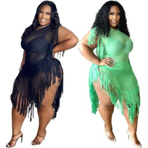 This Plus Size Women's Summer Solid Breathable Split Round Neck Fringe Dress Made Of Soft And Elastic Fabric. Global Lover Wholesale Plus Size Dresses And Hope Curvy Ladies Find Here a Warm And Exciting Place To Shop Affordable Curvy Dresses Online - Plus Size Casual