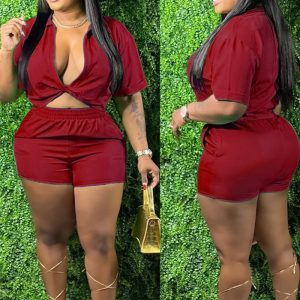 This Plus Size Women's Summer Solid Color Sexy Short Sleeve Top Shorts Two-Piece Set Design And Made Of Comfortable And Elastic Fabric. Wholesale Plus Size Two Piece Sets Is a Must-Have Item For Curvy Ladies. Two Piece Sets Can Either Be Worn Together Or Individually