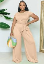 This Plus Size Women's Summer Two-Piece Set Solid Color Casual Short Sleeve Wide Leg Pants Set Design And Made Of Comfortable And Elastic Fabric. Wholesale Plus Size Two Piece Sets Is a Must-Have Item For Curvy Ladies. Two Piece Sets Can Either Be Worn Together Or Individually