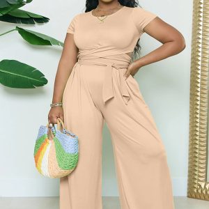 This Plus Size Women's Summer Two-Piece Set Solid Color Casual Short Sleeve Wide Leg Pants Set Design And Made Of Comfortable And Elastic Fabric. Wholesale Plus Size Two Piece Sets Is a Must-Have Item For Curvy Ladies. Two Piece Sets Can Either Be Worn Together Or Individually