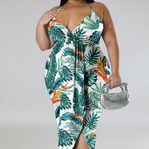 This Plus Size Women's Summer v-Neck Sleeveless Print Dress Made Of Soft And Elastic Fabric. Global Lover Wholesale Plus Size Dresses And Hope Curvy Ladies Find Here a Warm And Exciting Place To Shop Affordable Curvy Dresses Online - Plus Size Casual