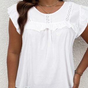 Esta camisa blanca del verano de las mujeres del tamaño más hecho de tela cómoda y elástica. Es al por mayor sexy Plus Size Tops para las mujeres. Con el aumento gradual de la conciencia feminista