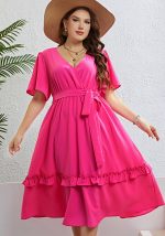 This Plus Size Women's Summer Wrap v-Neck Casual Midi Dress Made Of Soft And Elastic Fabric. Global Lover Wholesale Plus Size Dresses And Hope Curvy Ladies Find Here a Warm And Exciting Place To Shop Affordable Curvy Dresses Online - Plus Size Casual