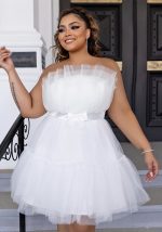 This Plus Size Women's Sweet Strapless Princess Summer White Dress Made Of Soft And Elastic Fabric. Global Lover Wholesale Plus Size Dresses And Hope Curvy Ladies Find Here a Warm And Exciting Place To Shop Affordable Curvy Dresses Online - Plus Size Casual