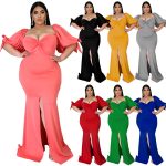 This Plus Size Women's Sweetheart Neck Puff Sleeve Slit Mermaid Fashion Dress Made Of Soft And Elastic Fabric. Global Lover Wholesale Plus Size Dresses And Hope Curvy Ladies Find Here a Warm And Exciting Place To Shop Affordable Curvy Dresses Online - Plus Size Casual