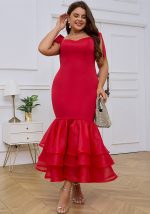 This Plus Size Women's Swing Tie Straps Party Evening Dress Red Elegant Dress Made Of Soft And Elastic Fabric. Global Lover Wholesale Plus Size Dresses And Hope Curvy Ladies Find Here a Warm And Exciting Place To Shop Affordable Curvy Dresses Online - Plus Size Casual