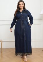 This Plus Size Women's Tassel Long Sleeve Button Up Shirt Dress Made Of Soft And Elastic Fabric. Global Lover Wholesale Plus Size Dresses And Hope Curvy Ladies Find Here a Warm And Exciting Place To Shop Affordable Curvy Dresses Online - Plus Size Casual