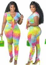 This Plus Size Women's Tie Dye Gradient Print Tied Sexy Two Piece Pants Set Design And Made Of Comfortable And Elastic Fabric. Wholesale Plus Size Two Piece Sets Is a Must-Have Item For Curvy Ladies. Two Piece Sets Can Either Be Worn Together Or Individually