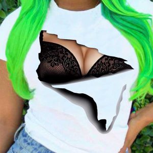 This Plus Size Women's Tops t-Shirts Loose Tops 3d Bra Print Tops t-Shirts Made Of Comfortable And Elastic Fabric. It Is Wholesale Sexy Plus Size Tops For Women. With The Gradual Rise Of Feminist Awareness