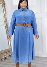 This Plus Size Women's Winter Denim Turndown Collared Button Up Long Sleeve Casual Shirt Dress Made Of Soft And Elastic Fabric. Global Lover Wholesale Plus Size Dresses And Hope Curvy Ladies Find Here a Warm And Exciting Place To Shop Affordable Curvy Dresses Online - Plus Size Casual