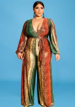 This Plus Size Women's Winter Long Sleeve Straight Jumpsuit Design Made Of High Quality Polyster And Spandex Material. It Is Stretchy