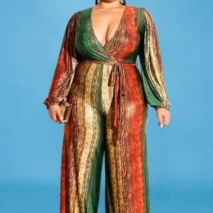 This Plus Size Women's Winter Long Sleeve Straight Jumpsuit Design Made Of High Quality Polyster And Spandex Material. It Is Stretchy