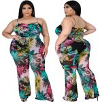 This Plus Size Women's Flower Leaf Print Trendy Casual Strap Jumpsuit Design Made Of High Quality Polyster And Spandex Material. It Is Stretchy