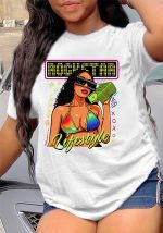 Questo top delle donne Plus Size Cartoon stampa t-Shirt fatto di tessuto confortevole ed elastico. E 'all'ingrosso Top Sexy Plus Size per le donne. Con la graduale ascesa della consapevolezza femminista