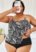 This Print High Waist Two Piece Plus Size Tankini Swimsuit Is Made Of Good Quality Lycra And Spandex Fabric