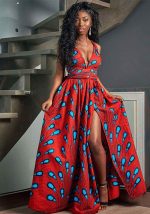 This Print Lace-Up Multi Wear African Dress Ethnic Ladies Sexy Slit Maxi Dress Design Made Of High Quality Polyster And Spandex Material